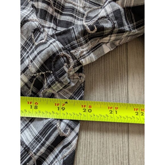 Christopher Banks Black & White Plaid Zip-Up Shirt  Embroidered Swirls Womens L - Picture 7 of 8